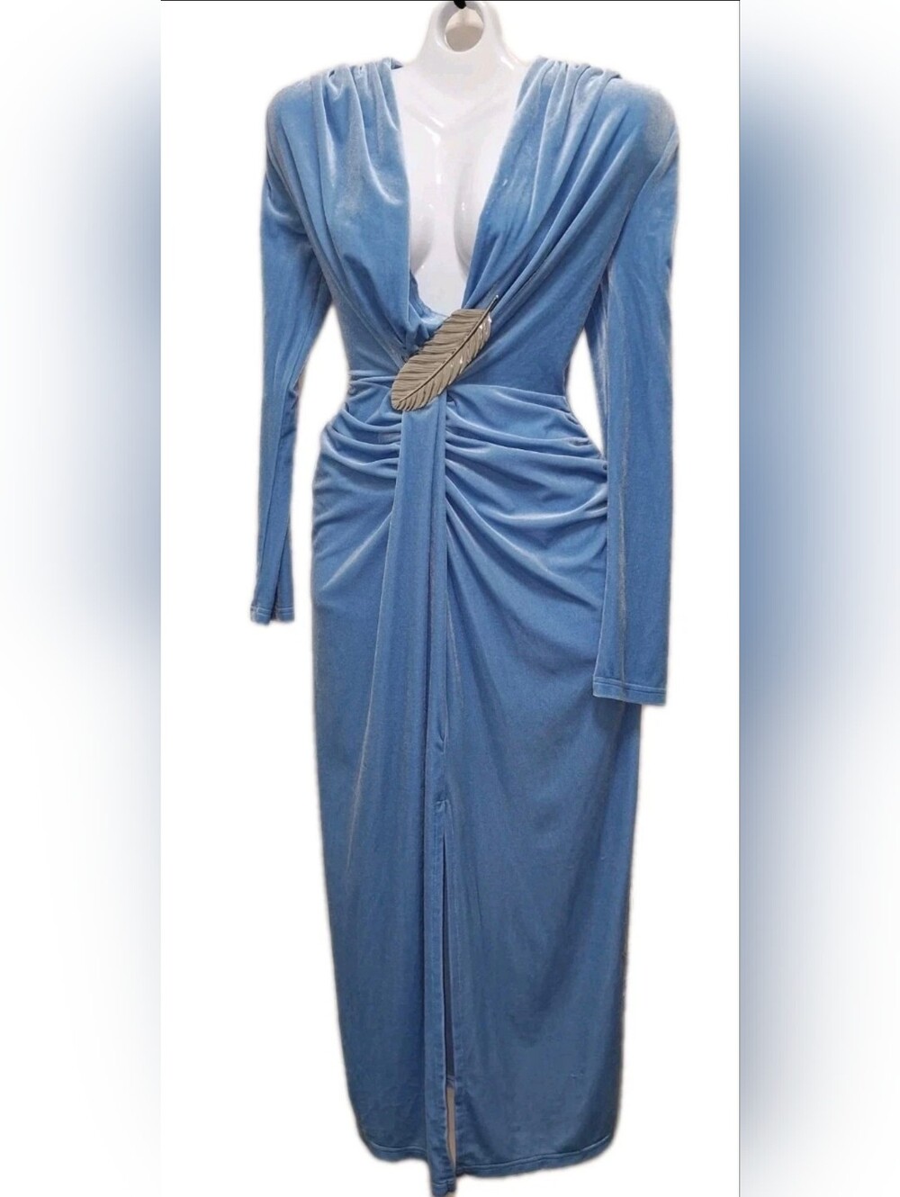 Anewsta Retro Glam Blue Midi Dress Feather Detail NWT Small